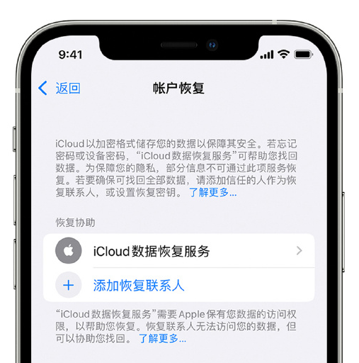 涿鹿苹果手机维修分享在 iPhone 上设置帐户恢复联系人的方法 